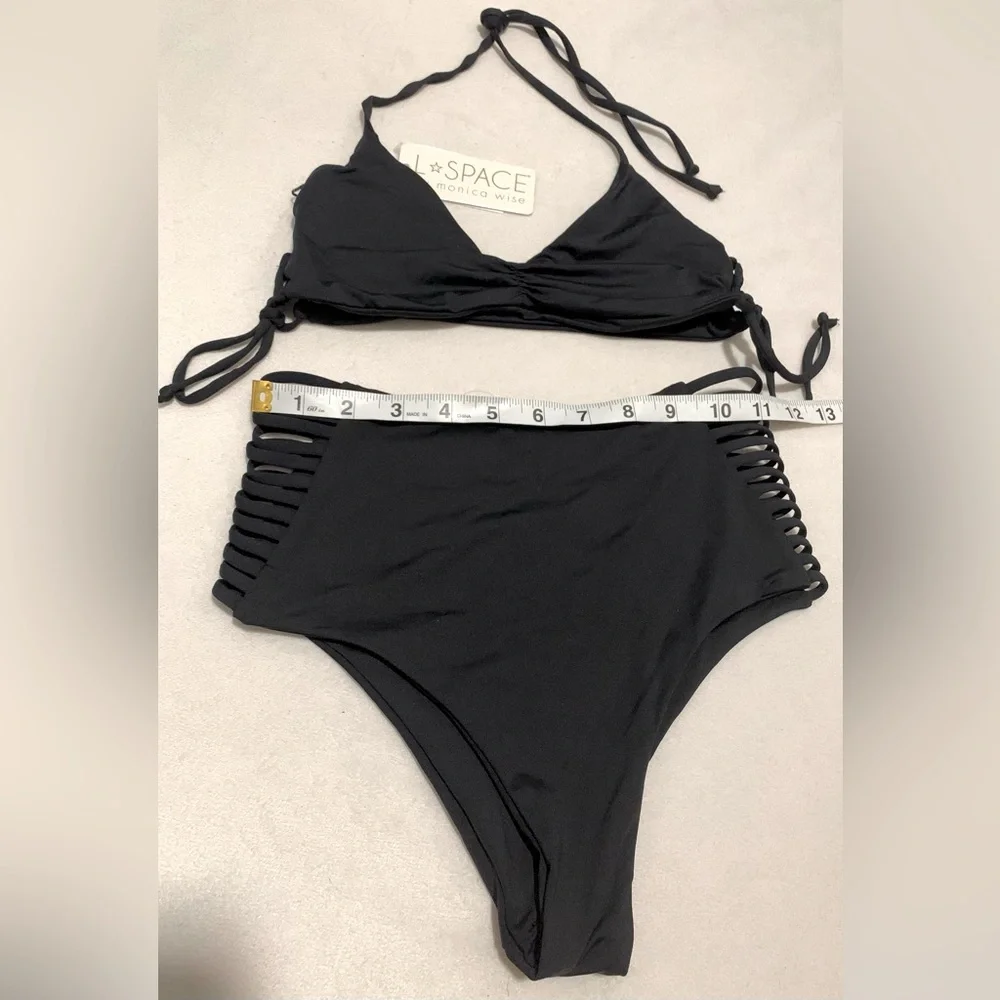 NWT L*Space Black Gwen Top and Harrington High Waist Bikini Bottom Set Small
